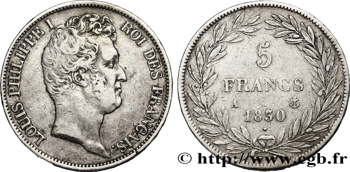 5 francs type Tiolier avec le I, tranche en relief 1830 Paris F.316/1 TB35 