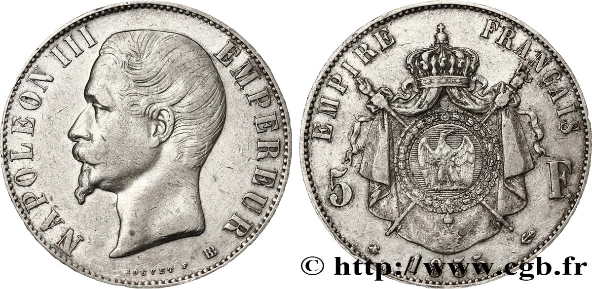 5 francs Napoléon III, tête nue 1855 Strasbourg F.330/4 MB 
