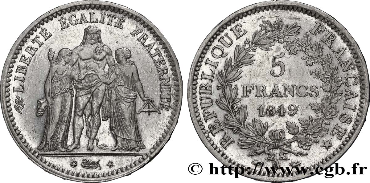 5 francs Hercule, IIe République 1849 Paris F.326/5 SS40 