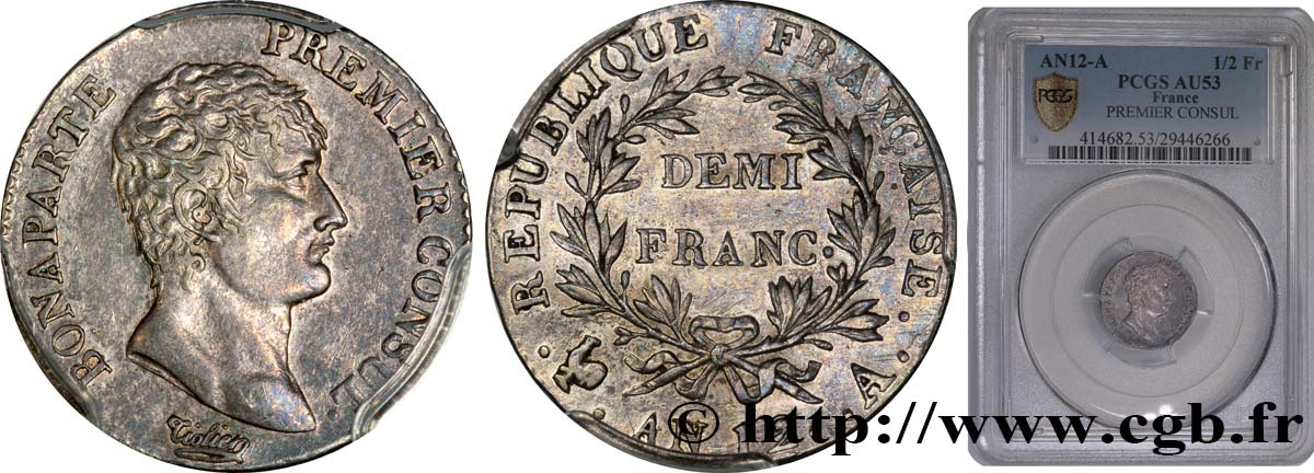 Demi-franc Bonaparte Premier Consul 1804 Paris F.173/2 AU55 