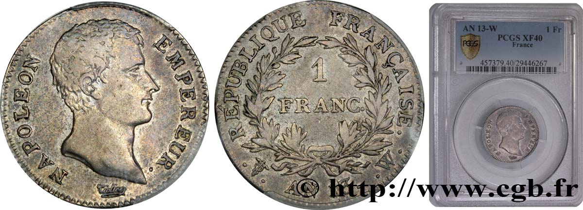 1 franc Napoléon Empereur, Calendrier révolutionnaire 1805 Lille F.201/28 BB40 PCGS