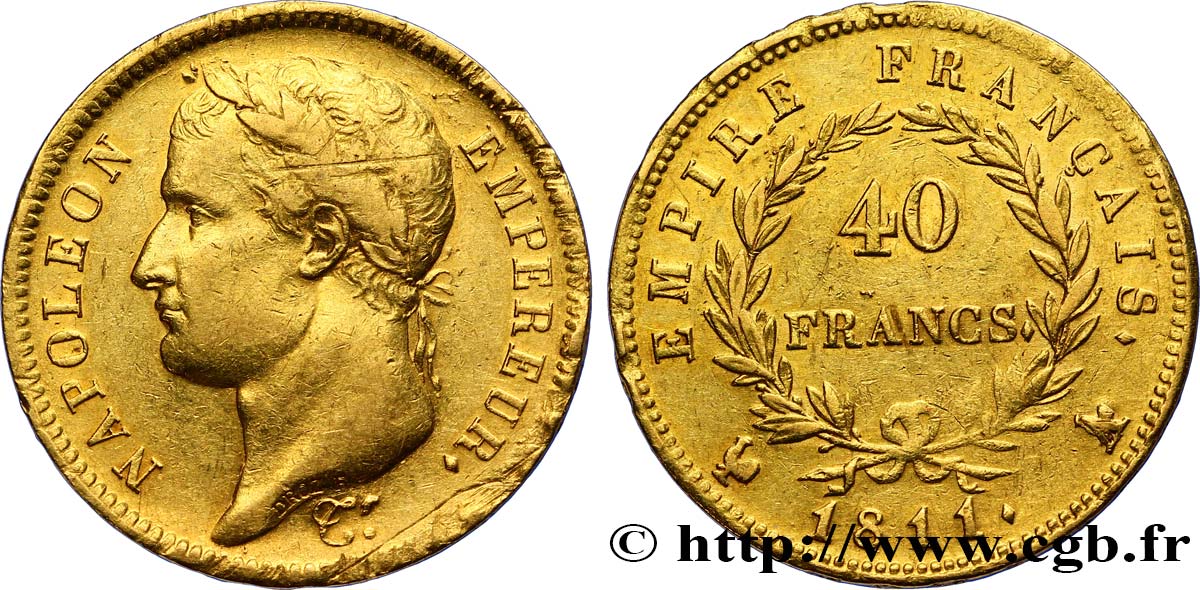 40 francs or Napoléon tête laurée, Empire français 1811 Paris F.541/7 SS40 