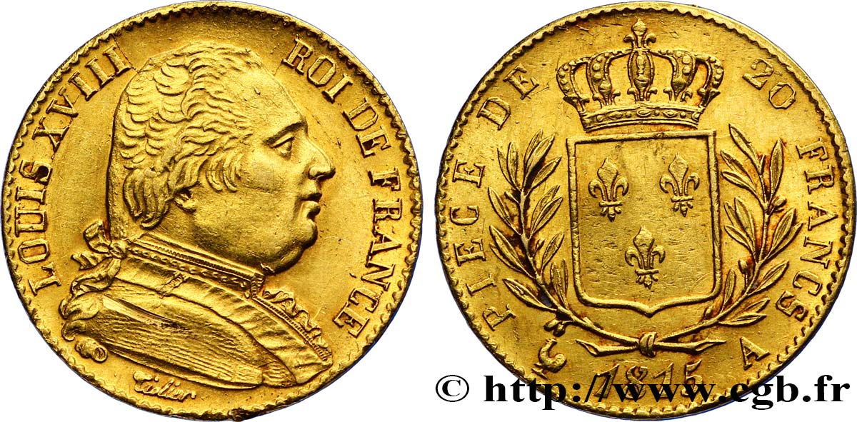 20 francs or Louis XVIII, buste habillé 1815 Paris F.517/10 AU52 
