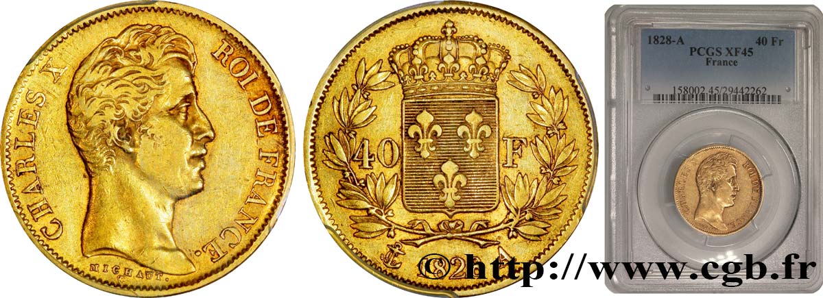 40 francs or Charles X, 2e type 1828 Paris F.544/3 XF45 PCGS