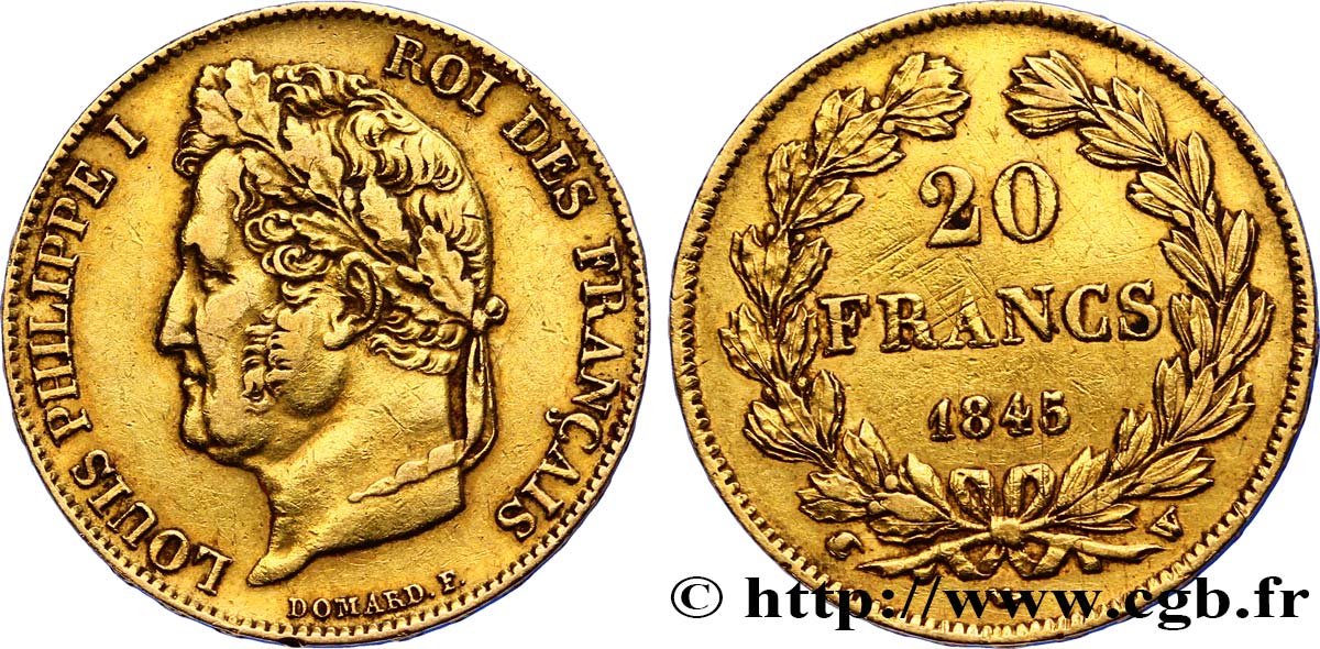 20 francs or Louis-Philippe, Domard 1845 Lille F.527/34 XF48 