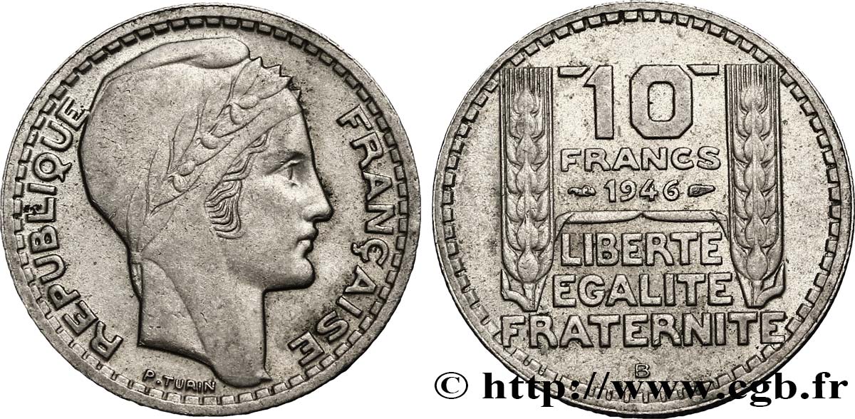 10 francs Turin, grosse tête, rameaux courts 1946 Beaumont-Le-Roger F.361A/3 AU50 