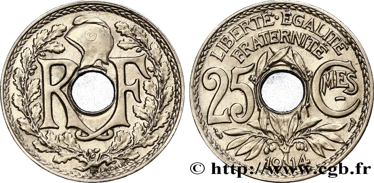 25 centimes Lindauer, Cmes souligné 1914  F.170/2 EBC58 