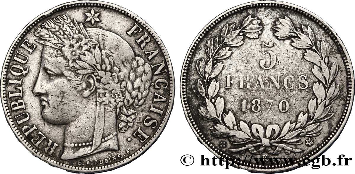 5 francs Cérès, sans légende 1870 Bordeaux F.332/6 BB40 