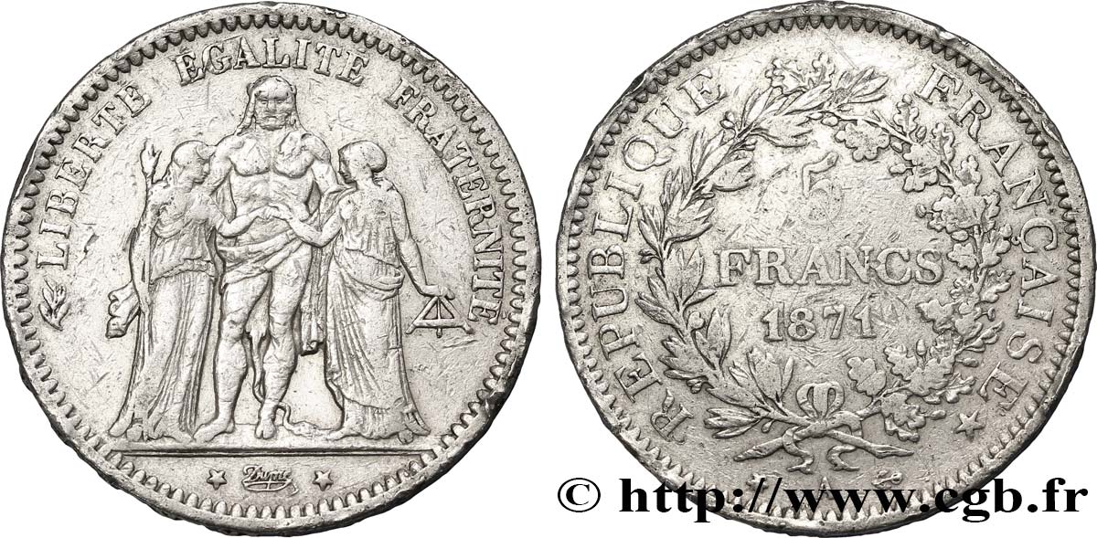 5 francs Hercule 1871 Paris F.334/2 TB28 