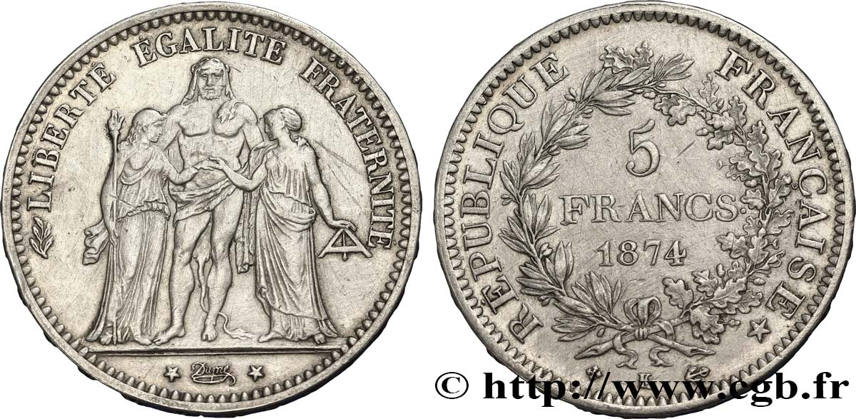 5 francs Hercule 1874 Bordeaux F.334/13 BB45 