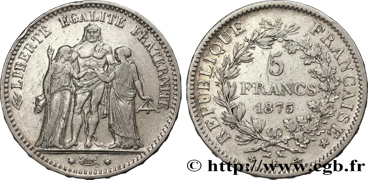 Pièce Argent 5 Francs Hercule 1875 A - France - Qualité Non Expertisée