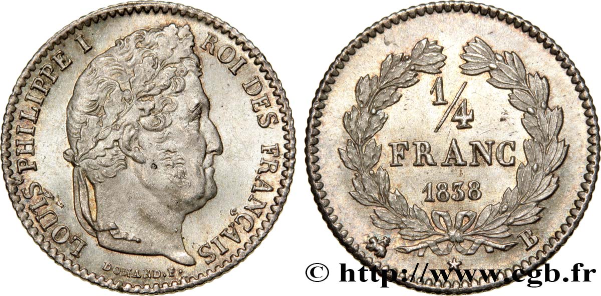 1/4 franc Louis-Philippe 1838 Rouen F.166/70 VZ60 