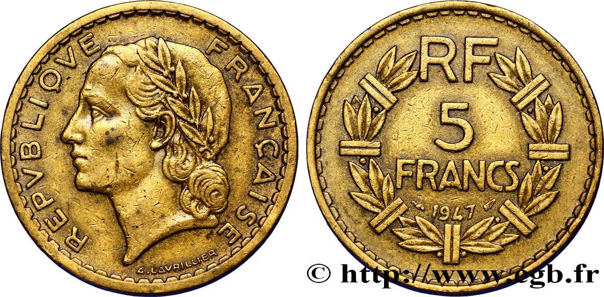 5 francs Lavrillier, bronze-aluminium 1947  F.337/9 BB45 