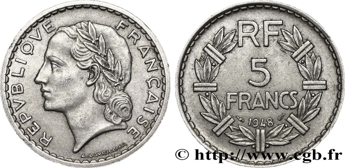 5 francs Lavrillier, aluminium 1948  F.339/14 TTB52 