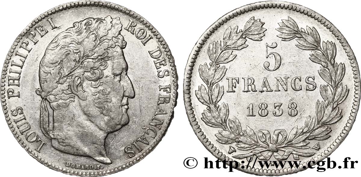 5 francs IIe type Domard 1838 Lille F.324/74 TTB48 