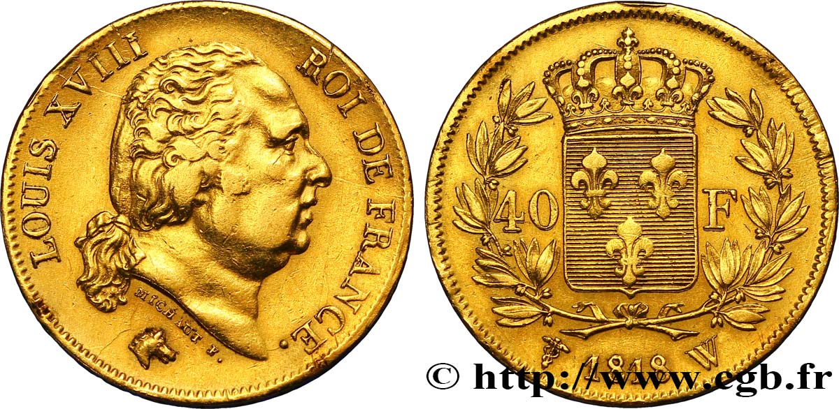 40 francs or Louis XVIII 1818 Lille F.542/8 TTB45 