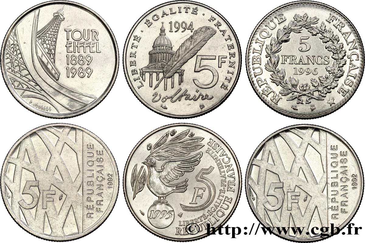 Lot de 6 pièces de 5 francs commémoratives - - F.342/2 TTB/SUP 