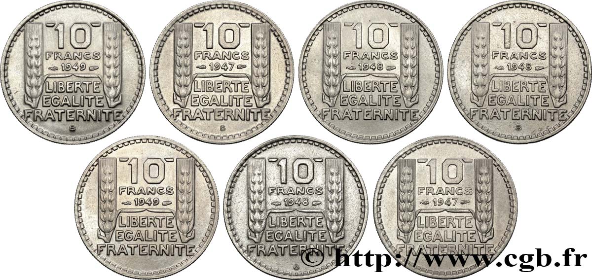 Série complète de 10 francs Turin, petite tête - - F.362/- XF/AU 