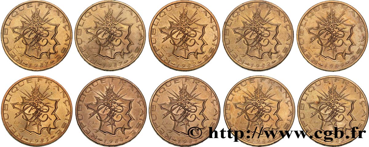 Lot de 10 pièces de 10 francs Mathieu - - F.365/- XF/AU 