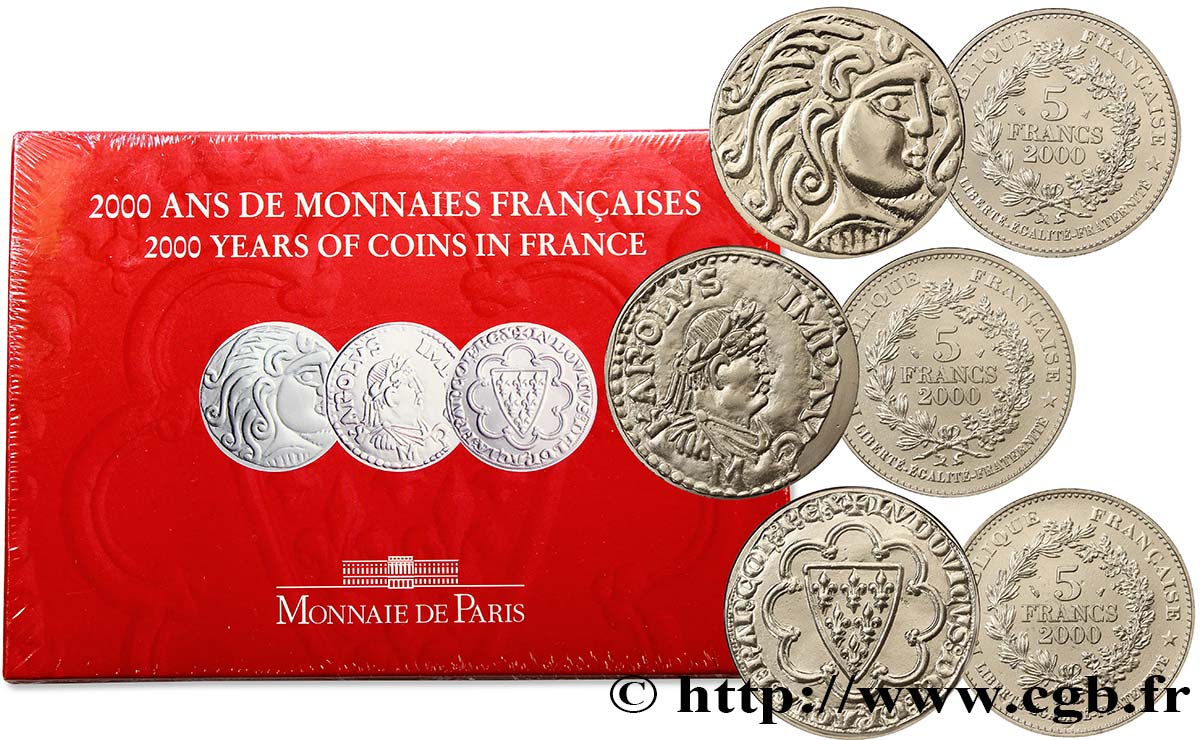 Série Brillant Universel 5 francs “Parisii, St Louis, Charlemagne” 2000 Paris F.5200 29 FDC 