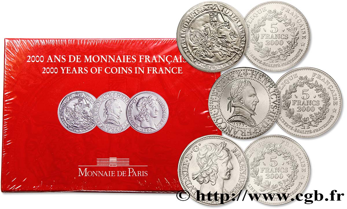 Série Brillant Universel 5 francs “Henri III, Jean le Bon, Louis XIII” 2000 Paris F.5200 30 MS70 
