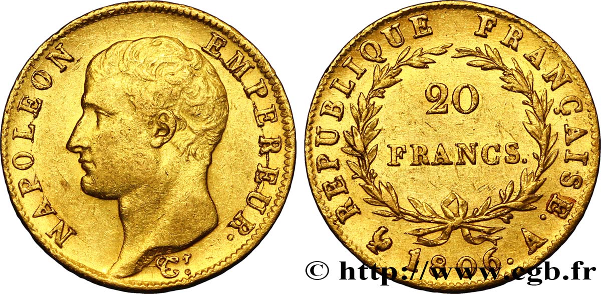20 francs or Napoléon tête nue, Calendrier grégorien 1806 Paris F.513/1 BB45 