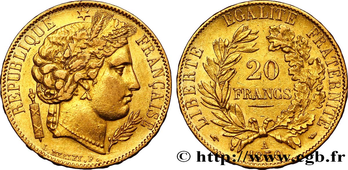 20 francs or Cérès, oreille haute 1850 Paris F.529/2 BB48 