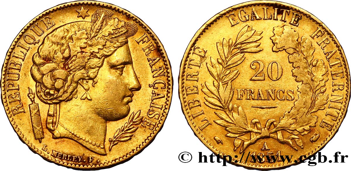 20 francs or Cérès 1851 Paris F.529/4 BB52 