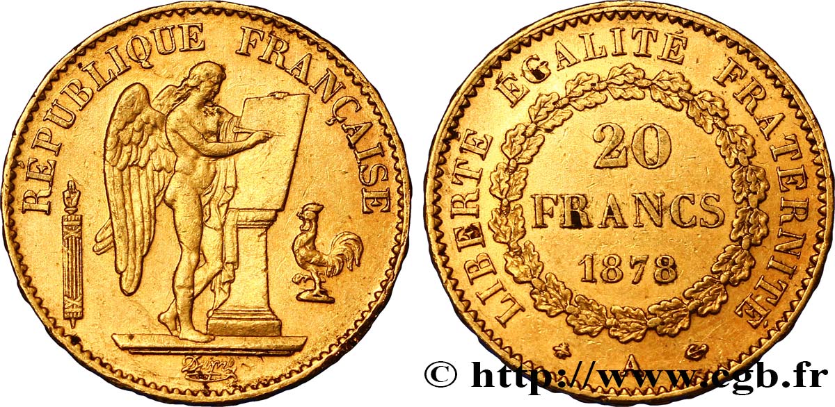 20 francs or Génie, Troisième République 1876 Paris F.533/4 BB52 