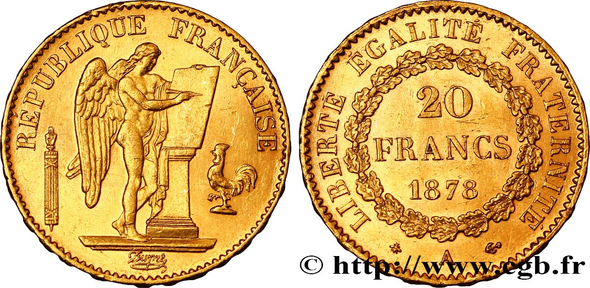 20 francs or Génie, Troisième République 1878 Paris F.533/6 MBC52 