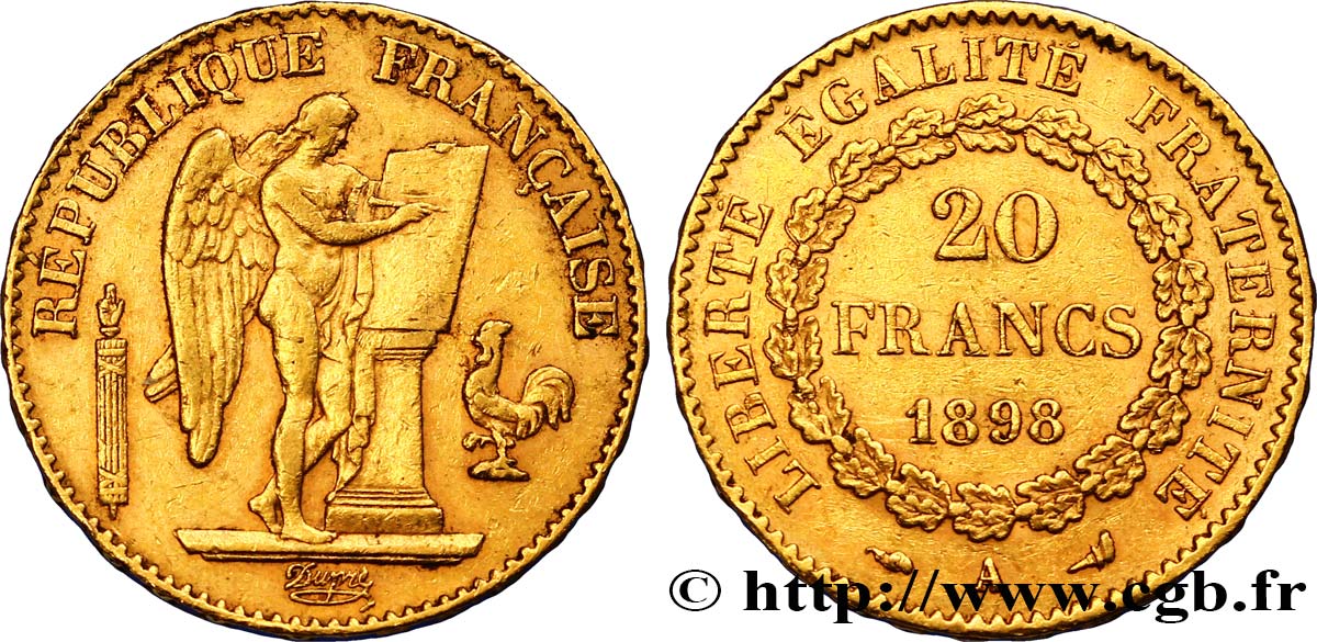 20 francs or Génie, Troisième République 1898 Paris F.533/23 BB45 