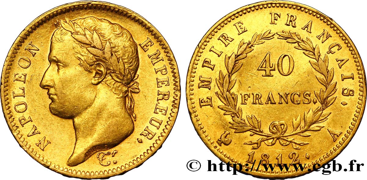 40 francs or Napoléon tête laurée, Empire français 1812 Paris F.541/9 SS48 