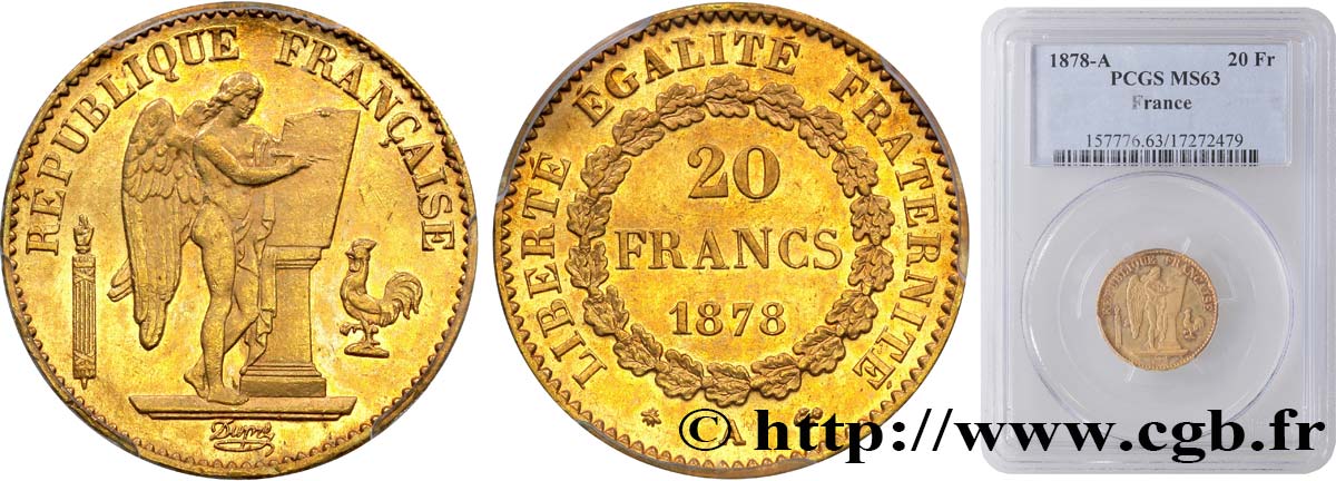 20 francs or Génie, IIIe République 1878 Paris F.533/6 SC63 PCGS
