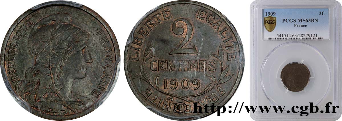 2 centimes Daniel-Dupuis 1909 Paris F.110/12 SPL63 PCGS