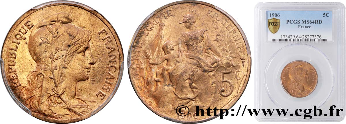 5 centimes Daniel-Dupuis 1906  F.119/16 SPL64 PCGS