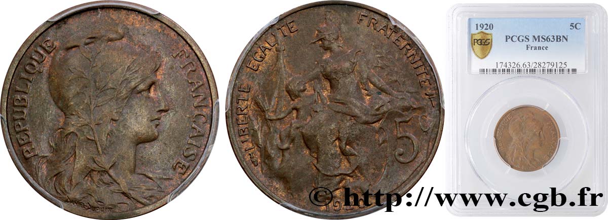 5 centimes Daniel-Dupuis 1920  F.119/31 MS63 PCGS