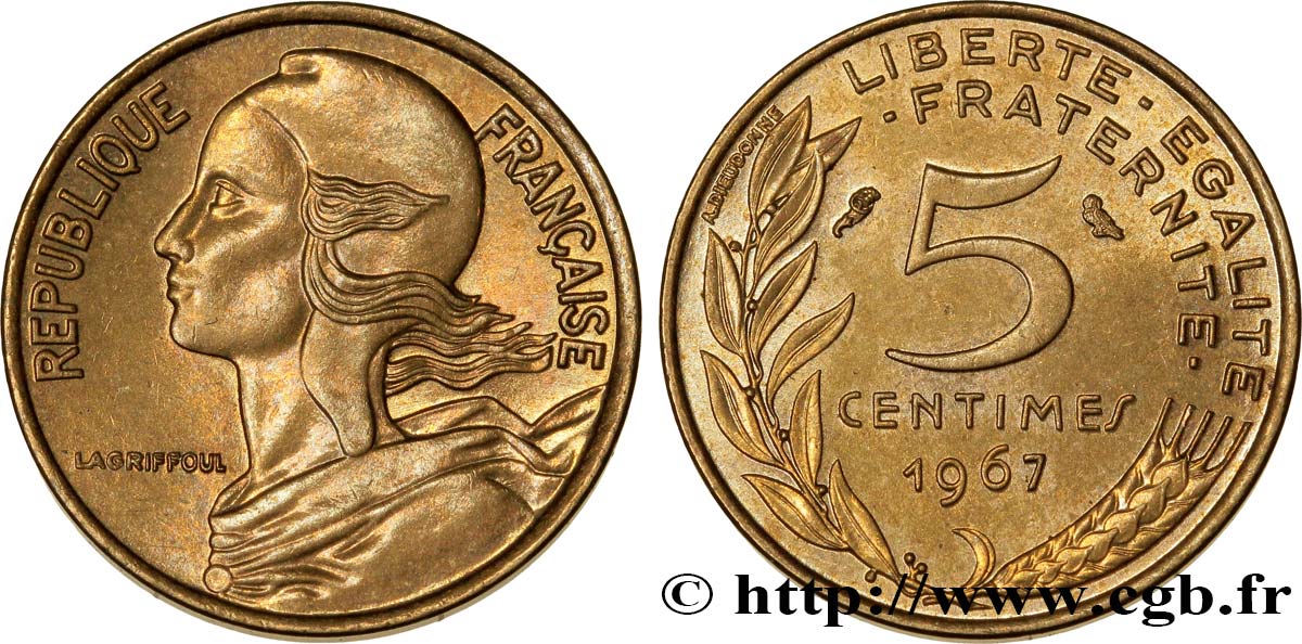 5 centimes Marianne 1967 Paris F.125/3 EBC58 