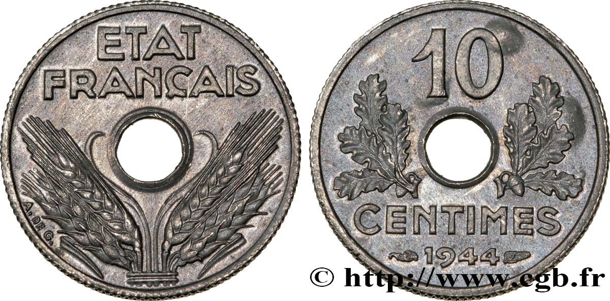 10 centimes État français, petit module 1944  F.142/3 EBC62 