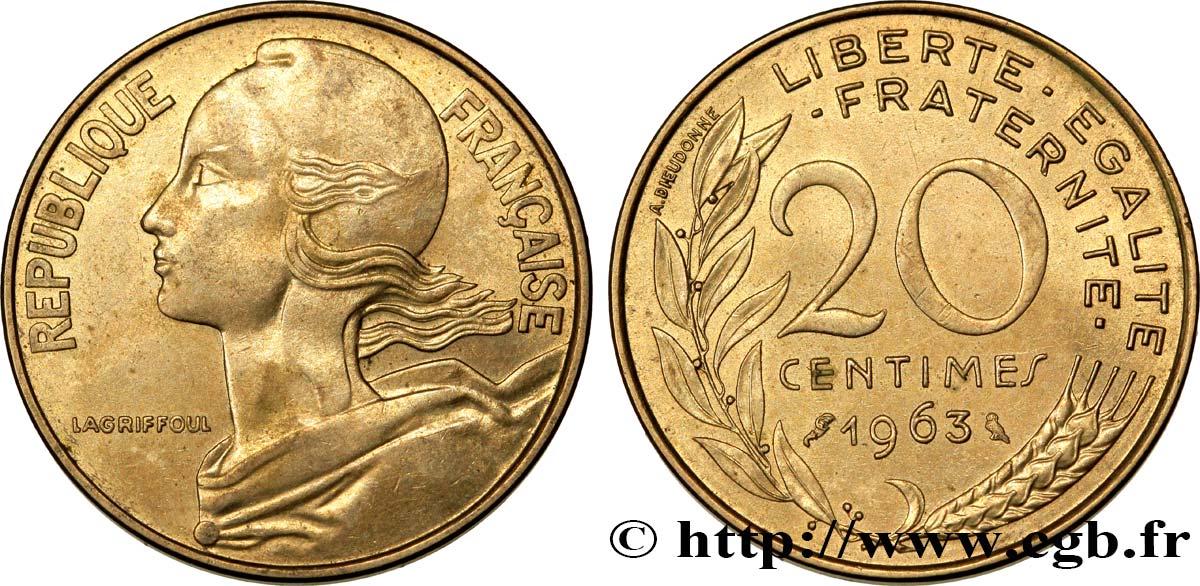 20 centimes Marianne 1963 Paris F.156/3 EBC58 