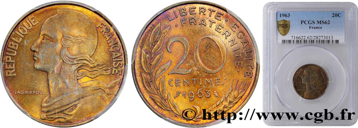 20 centimes Marianne 1963 Paris F.156/3 EBC62 PCGS