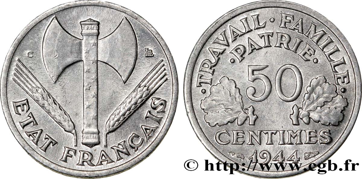 50 centimes Francisque, légère 1944 Castelsarrasin F.196/6 SUP60 