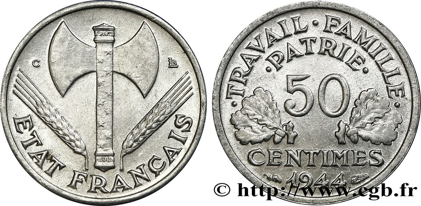 50 centimes Francisque, légère 1944 Castelsarrasin F.196/6 VZ62 