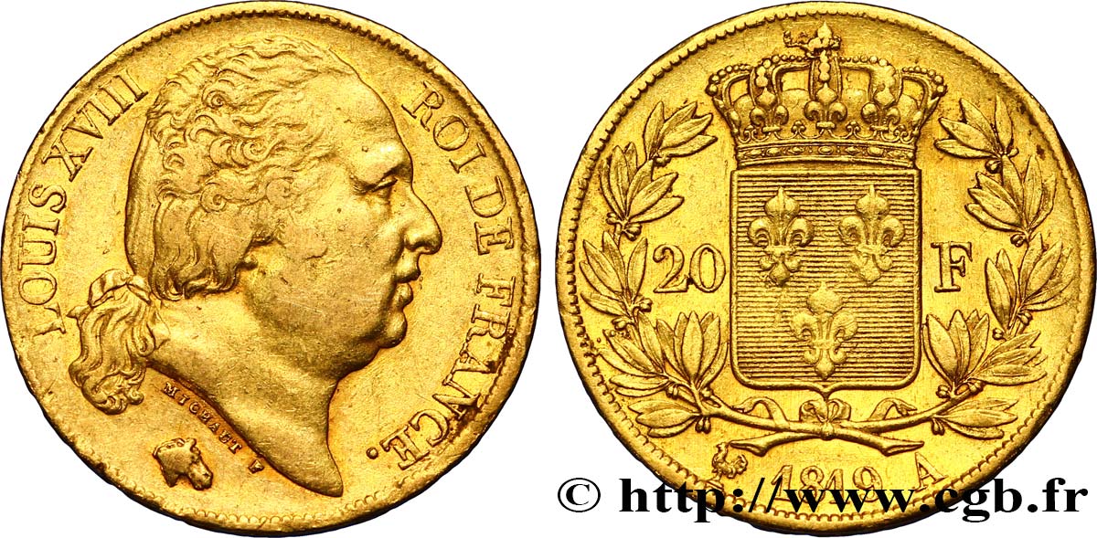 20 francs or Louis XVIII, tête nue 1819 Paris F.519/15 MBC45 