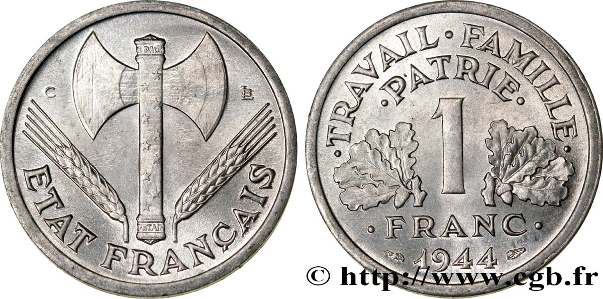 1 franc Francisque, légère 1944 Castelsarrasin F.223/7 MS65 
