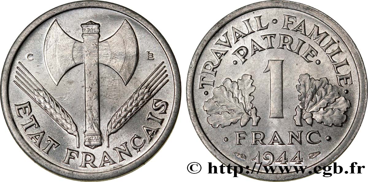 1 franc Francisque, légère 1944 Castelsarrasin F.223/7 SPL64 