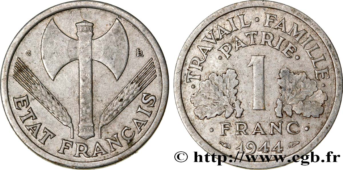 1 franc Francisque, légère 1944 Castelsarrasin F.223/8 S25 