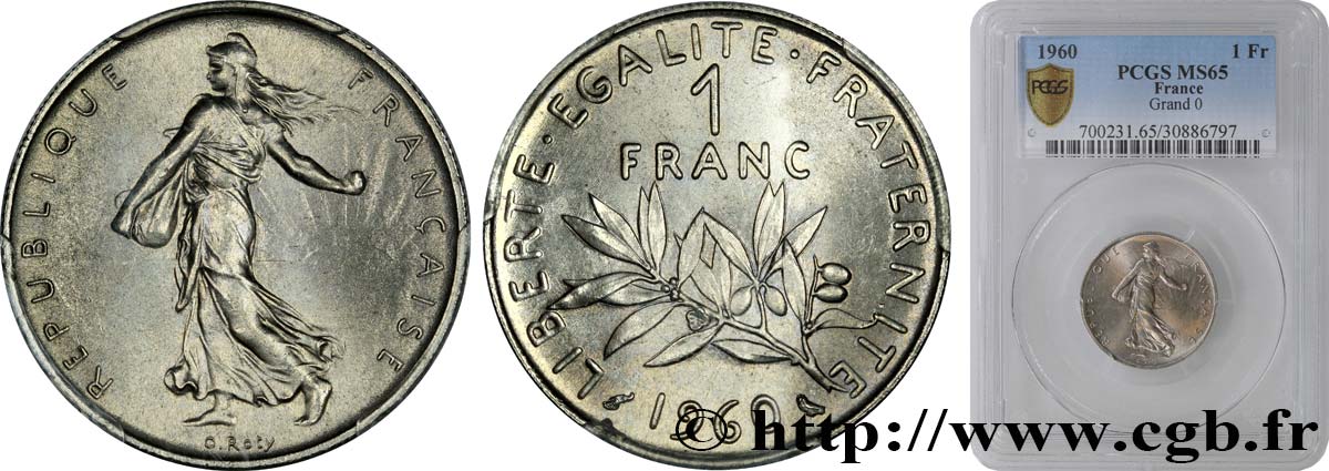 1 franc Semeuse, nickel, avec le gros 0 1960 Paris F.226/5 MS65 PCGS