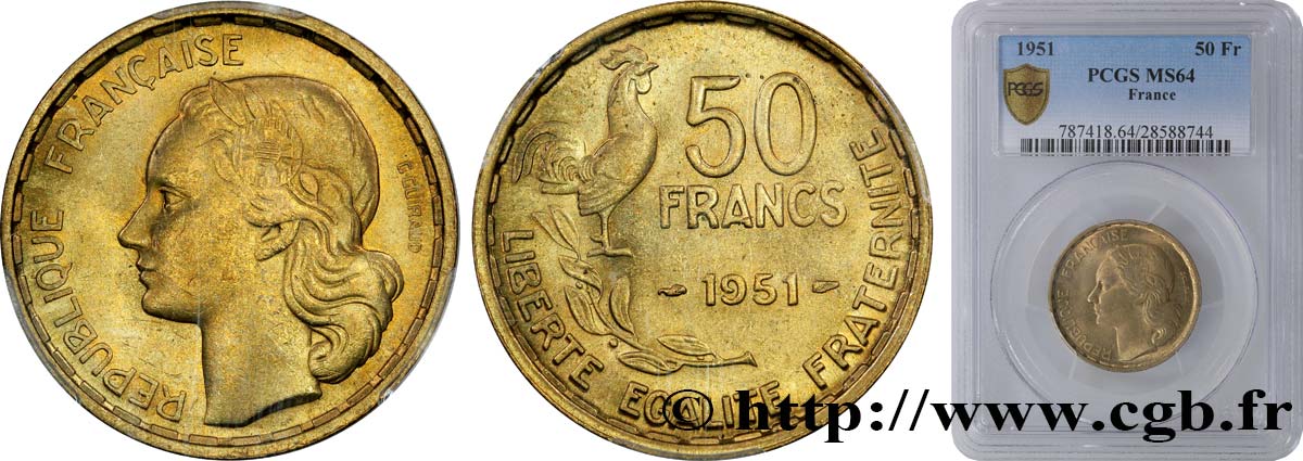 50 francs Guiraud 1951  F.425/5 SPL64 PCGS