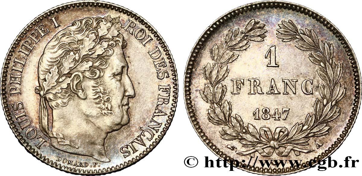 1 franc Louis-Philippe, couronne de chêne 1847 Paris F.210/110 SPL60 