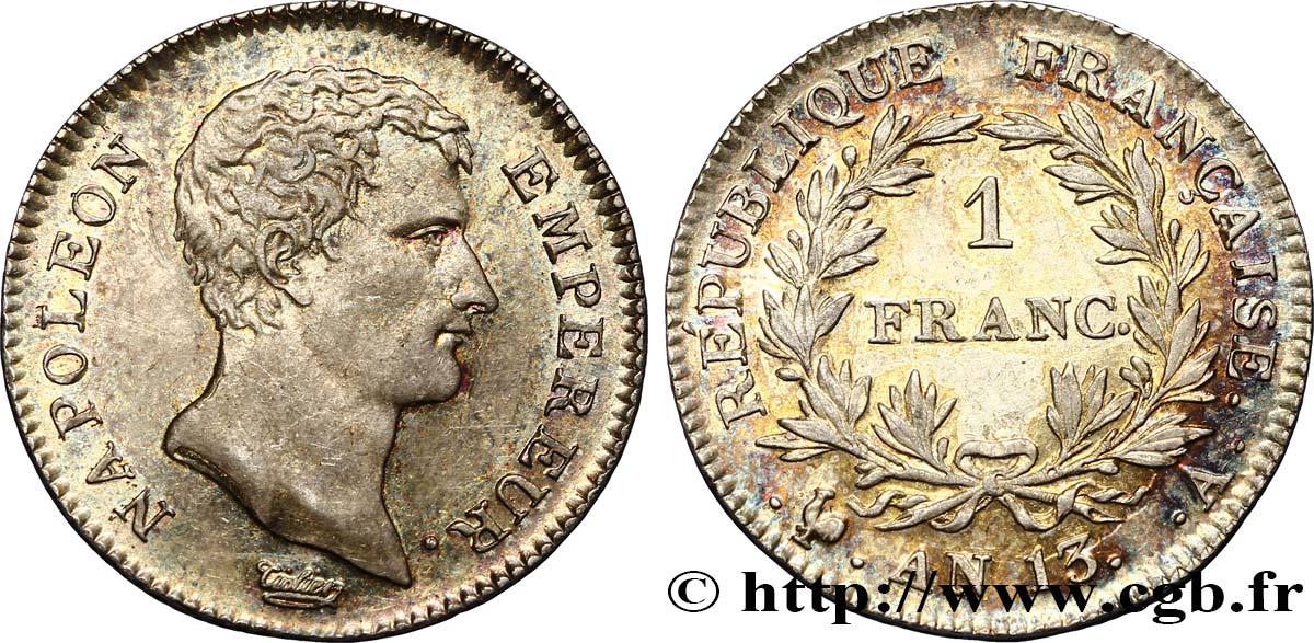 1 franc Napoléon Empereur, Calendrier révolutionnaire 1805 Paris F.201/14 SUP58 